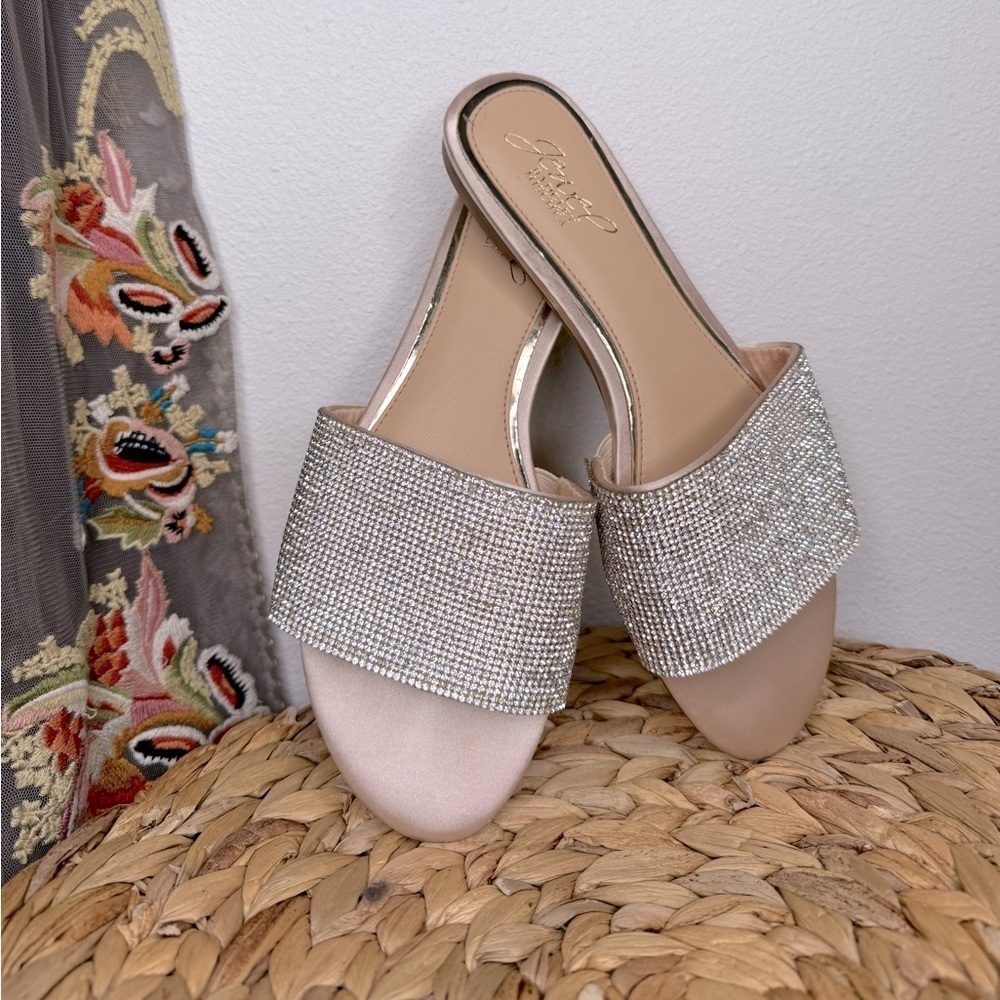 Jewel Badgley Mischka Sandal Flats Khaleesi Jeweled Slides Rhinestone Crystal - Picture 2 of 8